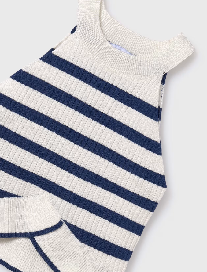 Off White/Cobalt Blue Knit Top