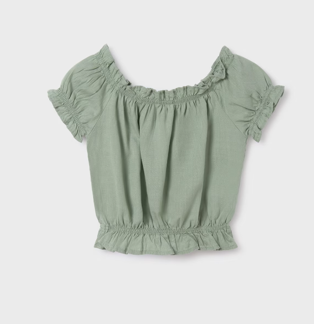 Sage Green Peasant Top w Tassle