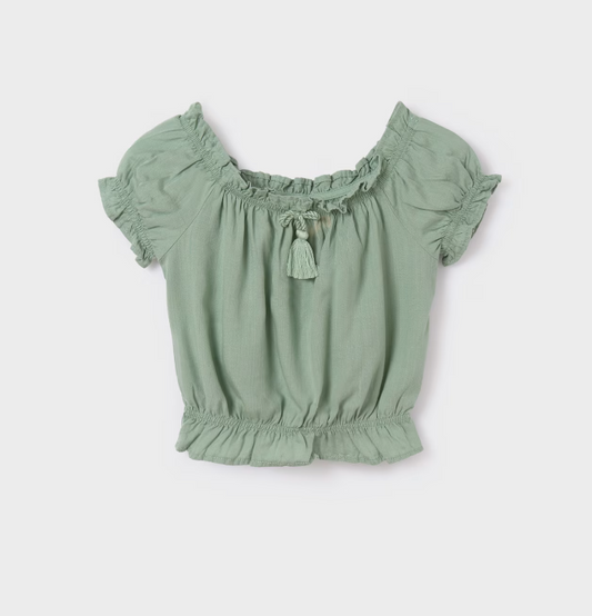 Sage Green Peasant Top w Tassle