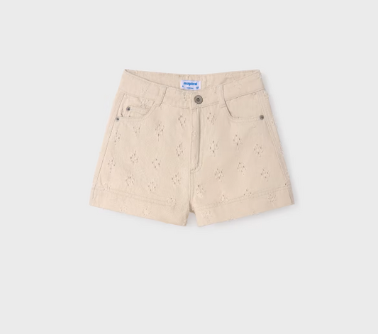 Almond Distressed Laser Mini Hole Shorts