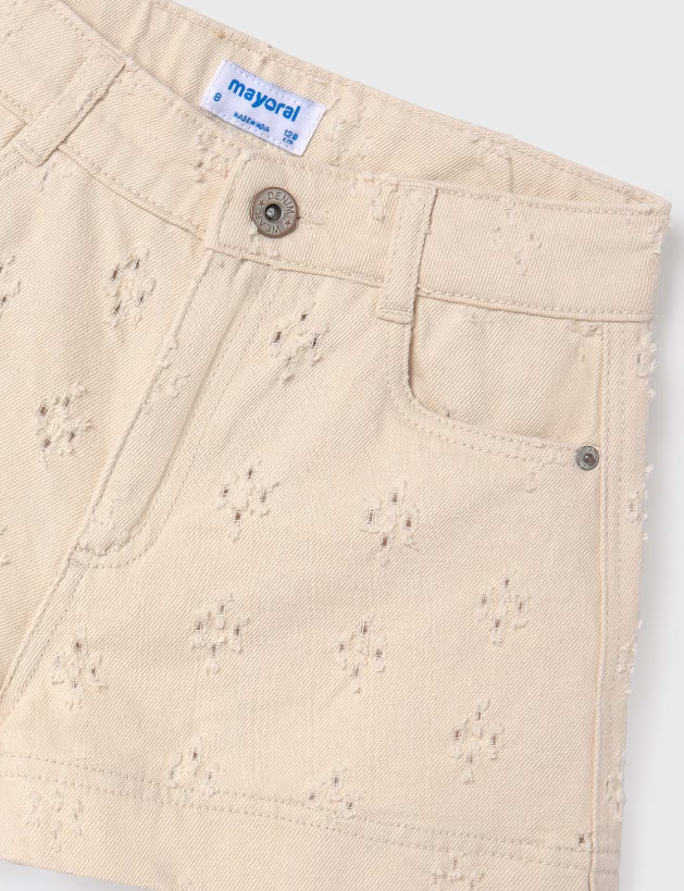 Almond Distressed Laser Mini Hole Shorts