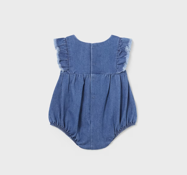 Denim Romper w Ruffle Sleeve