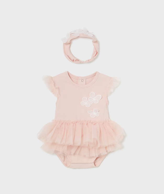 2pc Blush TuTu Onesie w matching headband