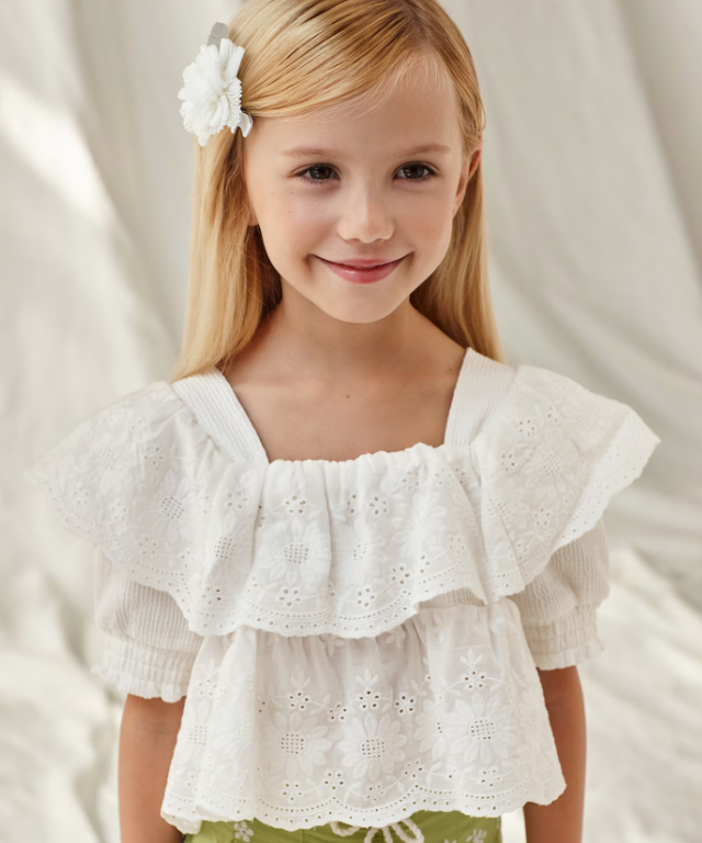 White Eyelet Top w Ruffle