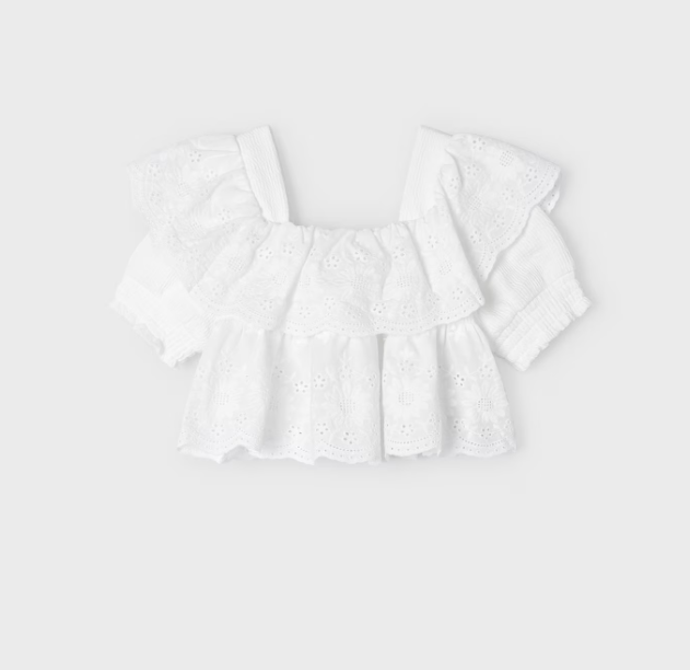 White Eyelet Top w Ruffle