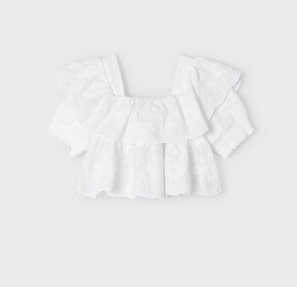 White Eyelet Top w Ruffle