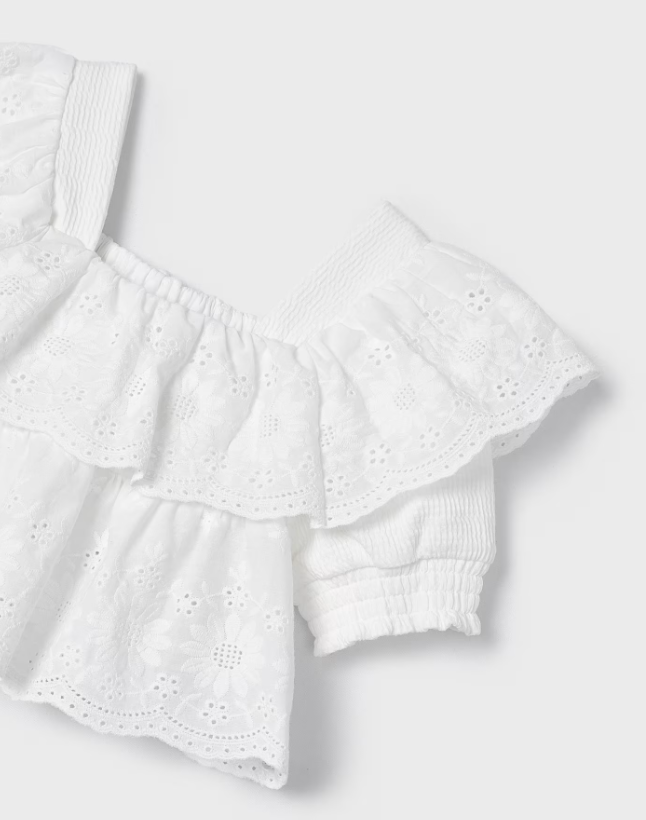 White Eyelet Top w Ruffle