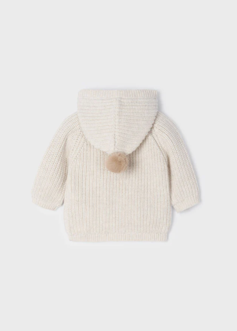 Cream Knit Sweater Coat w Hood