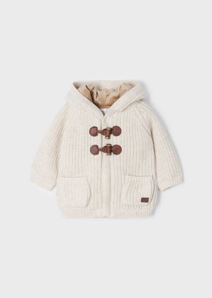 Cream Knit Sweater Coat w Hood