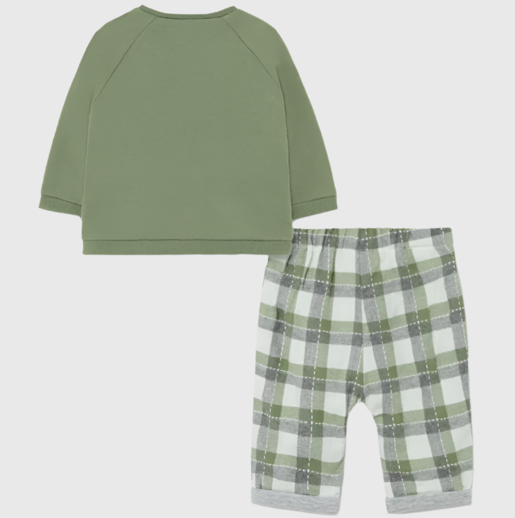 2pc Green Top w Car & Plaid Pants