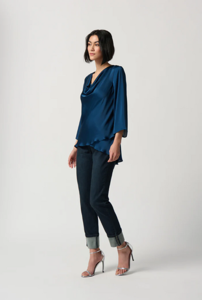 Dark Blue Satin Blouse