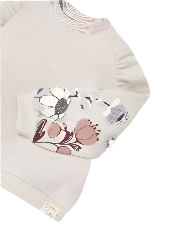 Beige w Decorative Sleeve Sweatshirt