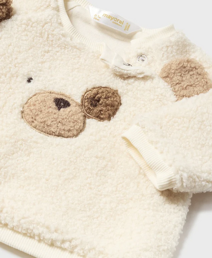 2pc Off White Sherpa Bear Pant Set