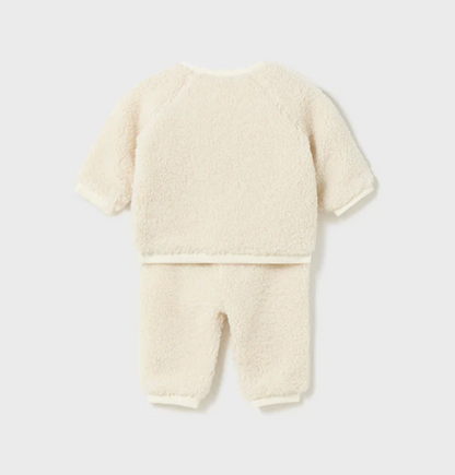 2pc Off White Sherpa Bear Pant Set