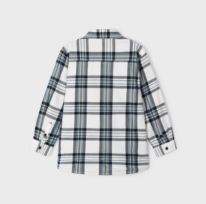 2pc White Blue Plaid Shacket w Navy Pant