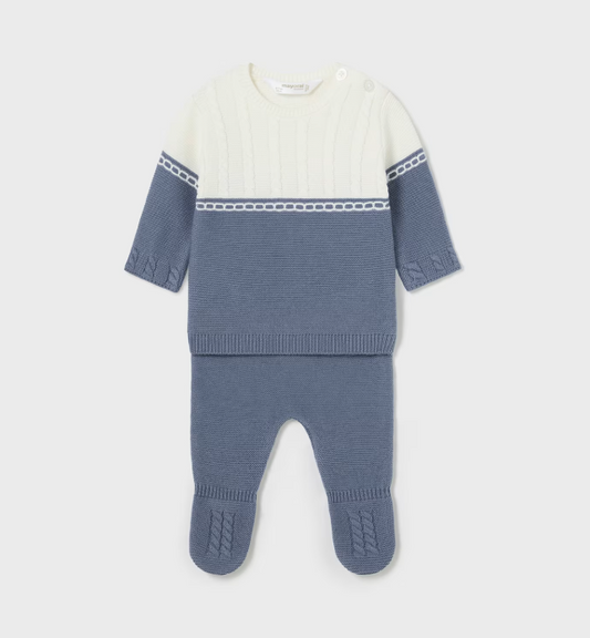 2pc Denim Blue Knit Footy Set