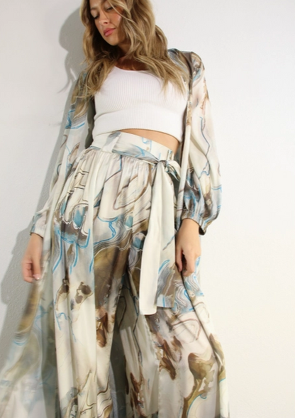 2pc Printed Cardigan & Pants Set