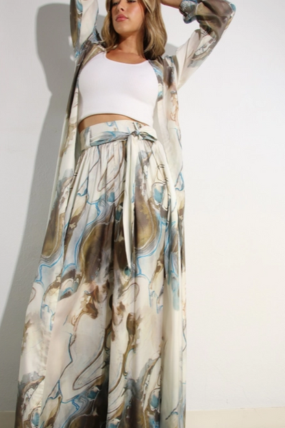 2pc Printed Cardigan & Pants Set