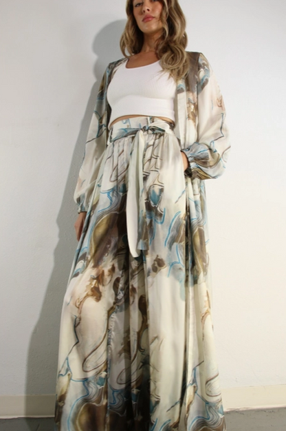 2pc Printed Cardigan & Pants Set