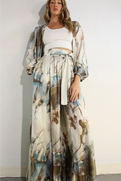 2pc Printed Cardigan & Pants Set