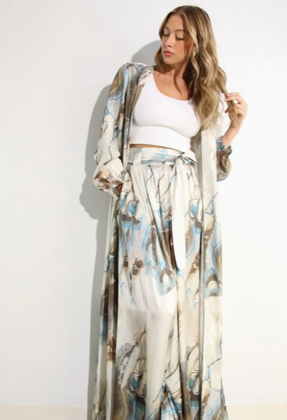 2pc Printed Cardigan & Pants Set
