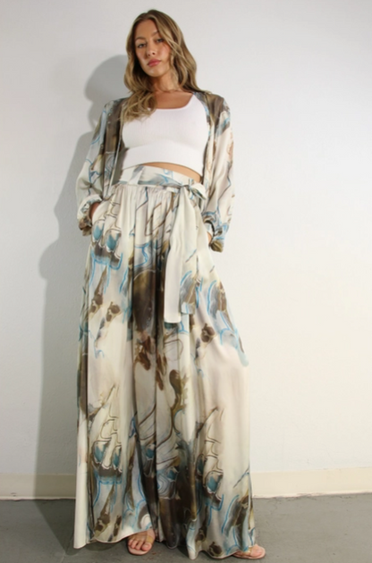 2pc Printed Cardigan & Pants Set