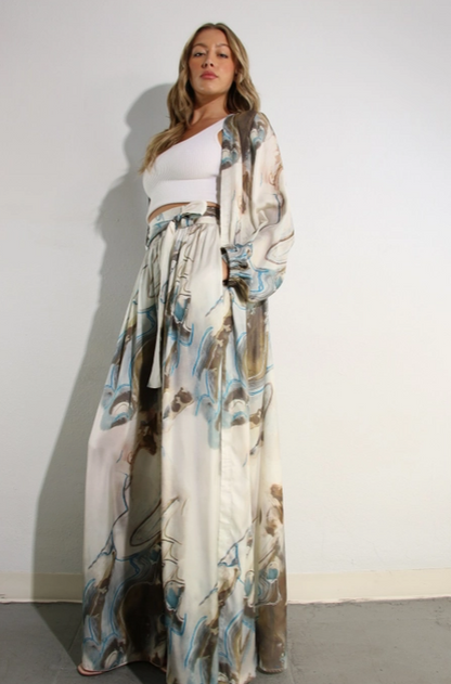 2pc Printed Cardigan & Pants Set