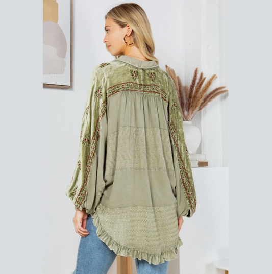 Olive Bohemian Stonewashed Top