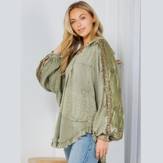 Olive Bohemian Stonewashed Top