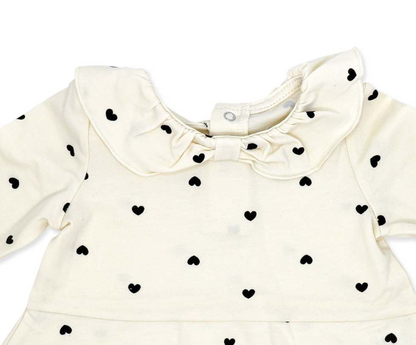 baby girl 3 piece outfit set, toddler heart print clothing set, boutique baby girl clothes, baby girl cream peplum top set, newborn bow headband outfit, infant girl leggings set, baby girl special occasion outfit, toddler scattered hearts set, boutique baby shower gift girl, baby girl photo-ready outfit