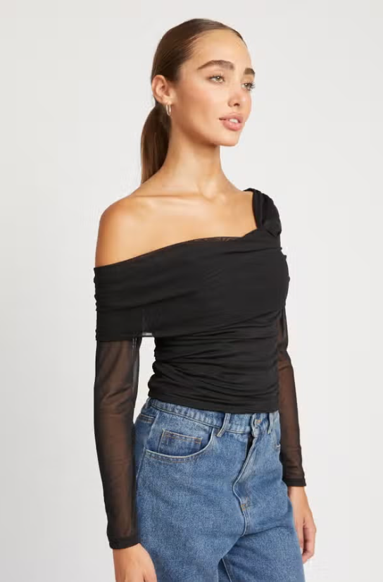 Asymmetrical Shoulder Shirred Top