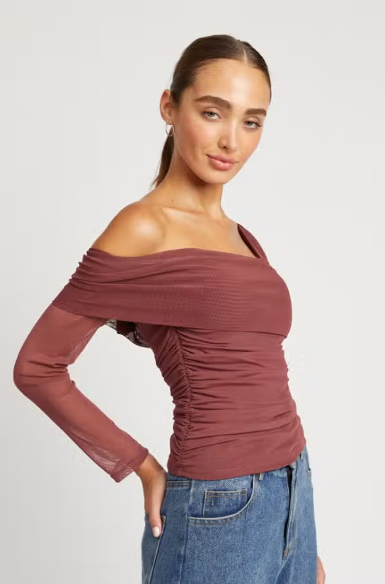 Asymmetrical Shoulder Shirred Top