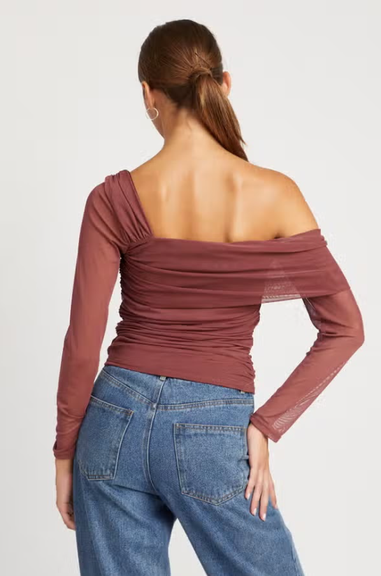 Asymmetrical Shoulder Shirred Top