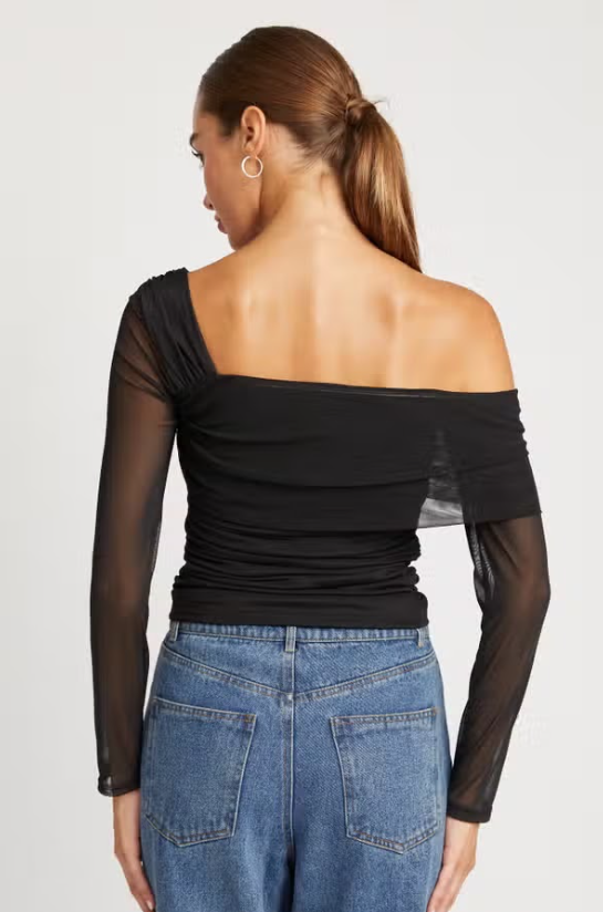 Asymmetrical Shoulder Shirred Top