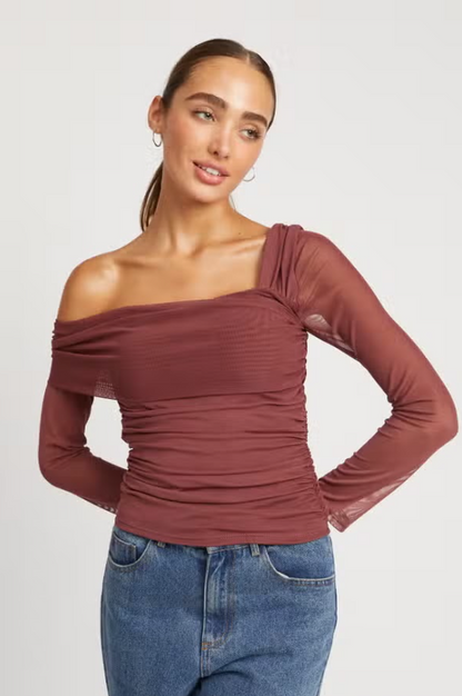 Asymmetrical Shoulder Shirred Top