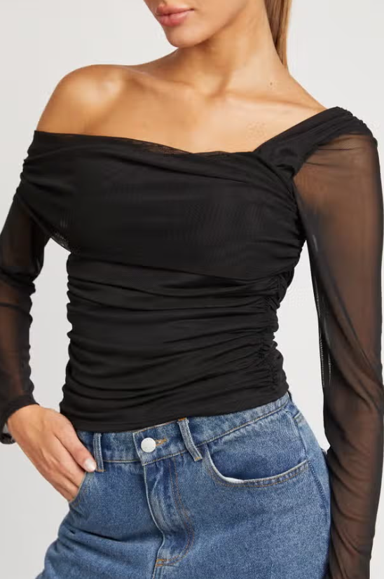 Asymmetrical Shoulder Shirred Top