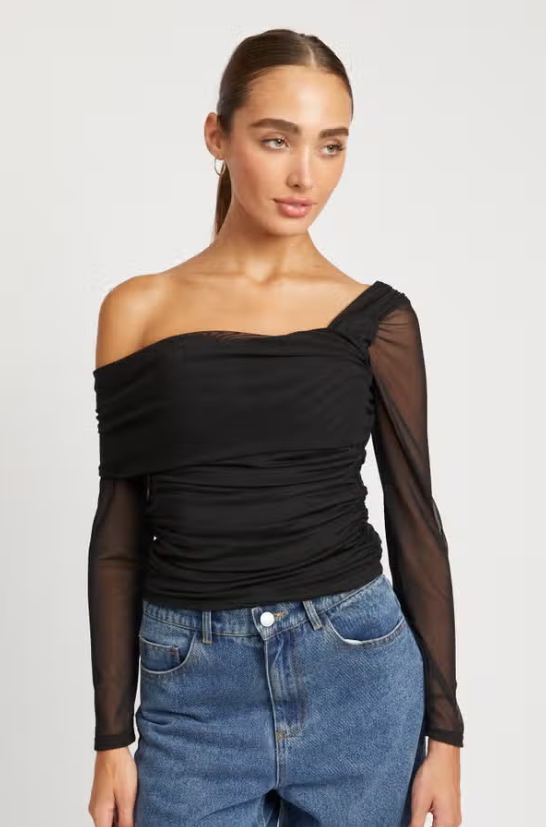 Asymmetrical Shoulder Shirred Top