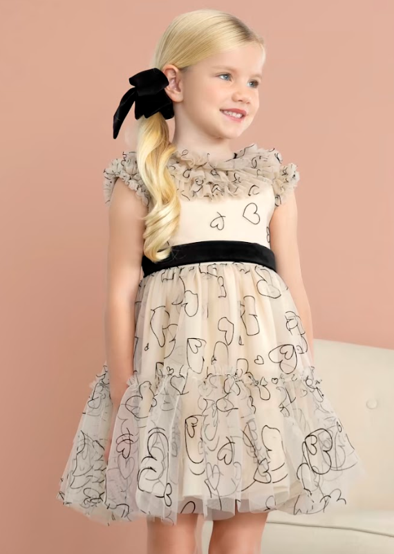 Scattered Hearts Short Sleeve Tulle Dress