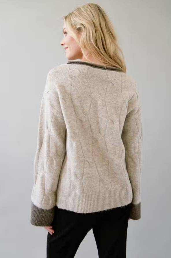 Alabaster Sweater with Contrast Charcoal Collar