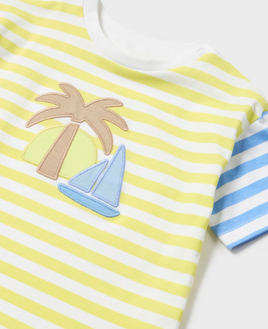 2pc Yellow and Blue Striped Tee w Shorts