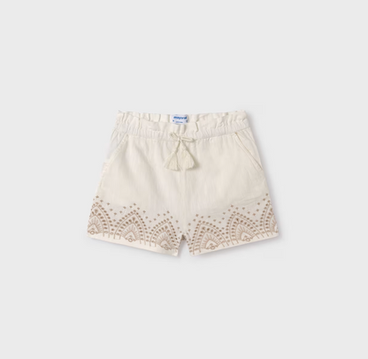 2pc Off White Top & Shorts w Taupe Embroidered on Edge