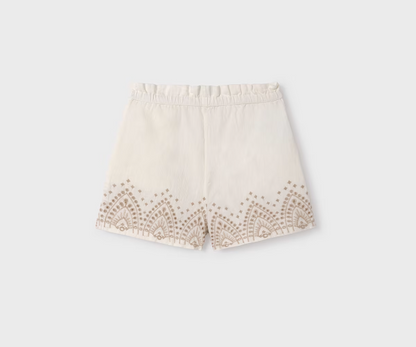2pc Off White Top & Shorts w Taupe Embroidered on Edge
