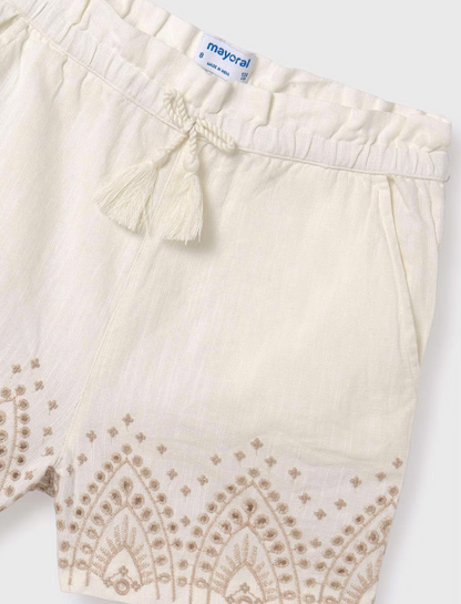 2pc Off White Top & Shorts w Taupe Embroidered on Edge