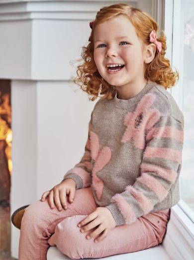 Beige Sweater with Pink Flowers