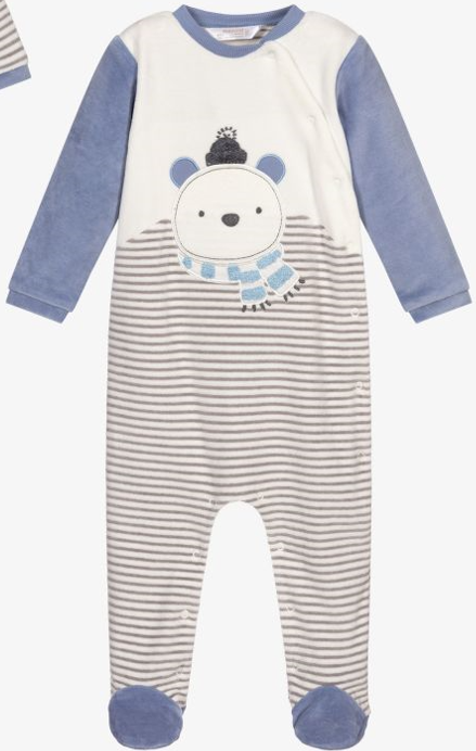 Light Blue Bear Velour Footie