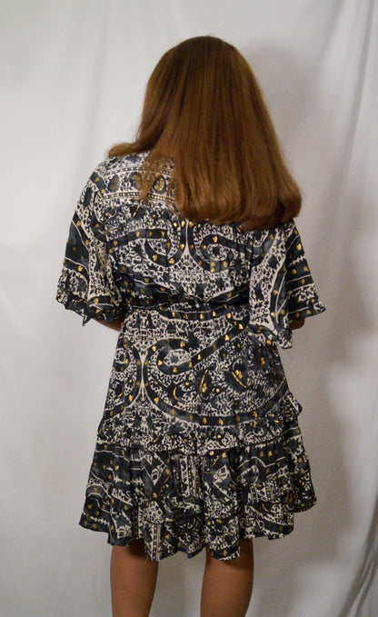 Black w Gold Ruffled Sleeve Short Dress
