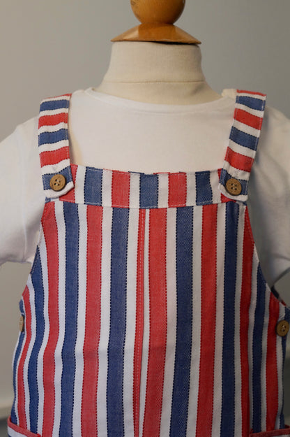 2pc Red/Blue/White Stripe Romper w tee