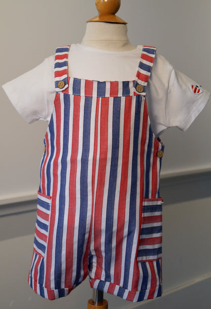 2pc Red/Blue/White Stripe Romper w tee