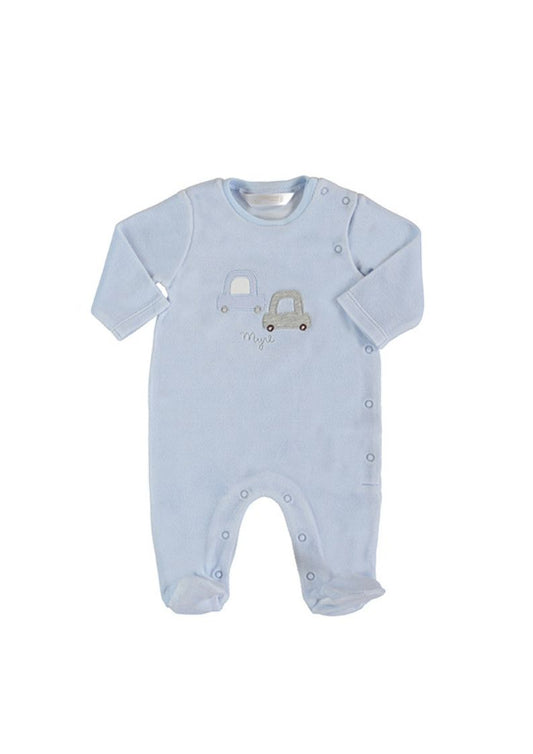 Lt Blue Velour Onesie w Cars