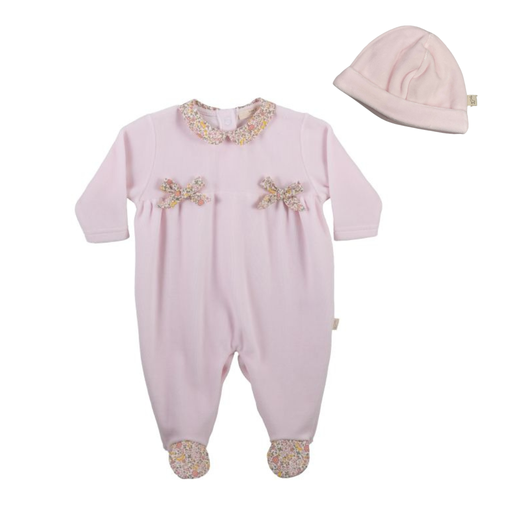 2pc Pink Velour Footie w Hat